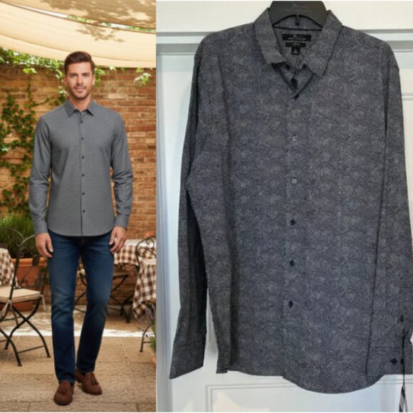 NWT Marc Anthony Navy/White Cotton Stretch Fabric Slim-Fit Button-Down Shirt, XL - Picture 1 of 7